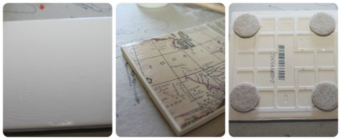 applying modpodge to tiles, making coasters from tiles