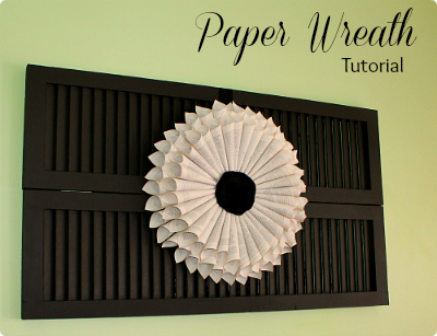 paper wreath, tutorial, book page wreath, painted shutters