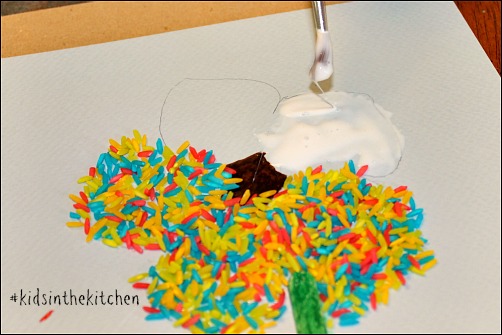 lots of glue for colored rice crafts