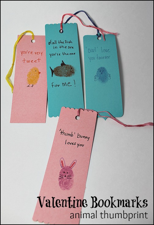 Animal Thumbprint Valentine Bookmarks