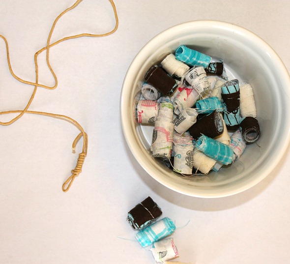 Fabric Beads, making a necklace with scrap materials, kids craft