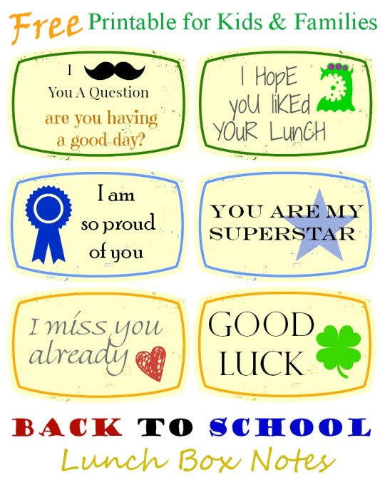 Printable Lunch Box Notes for Back to School