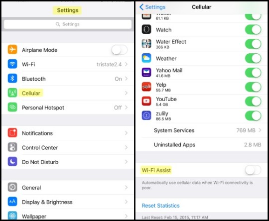 Tips and Tricks for iOS9 Turn Off Wifi Assist