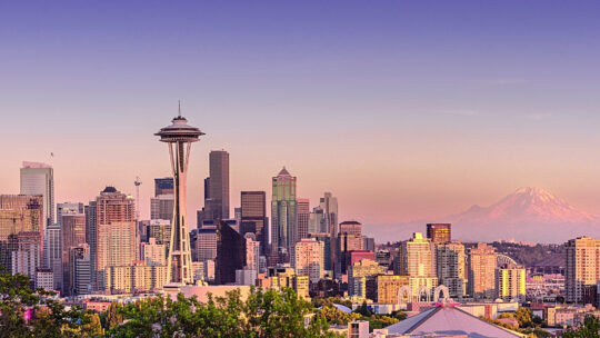 Seattle, Washington cityscape at sunrise