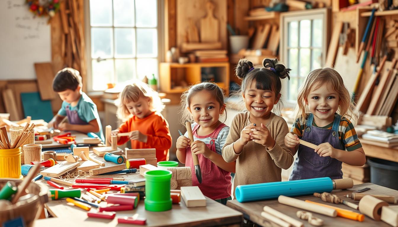 Children Crafting with Wood